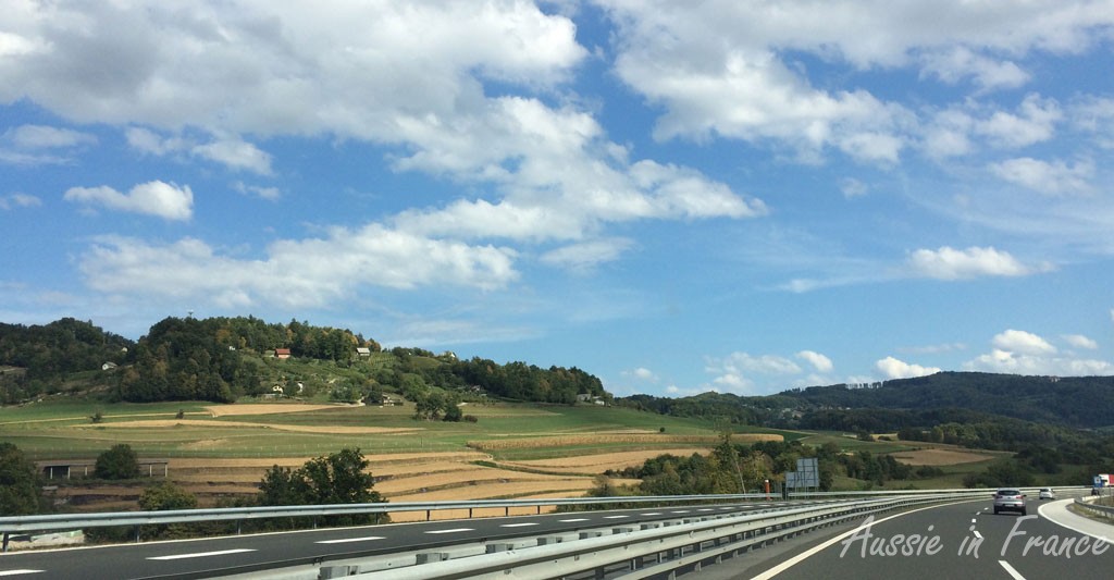 Whizzing past typical Slovenian countryside on the motorway