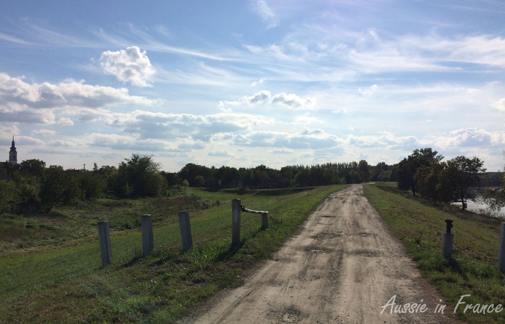 The levee road with its potholes