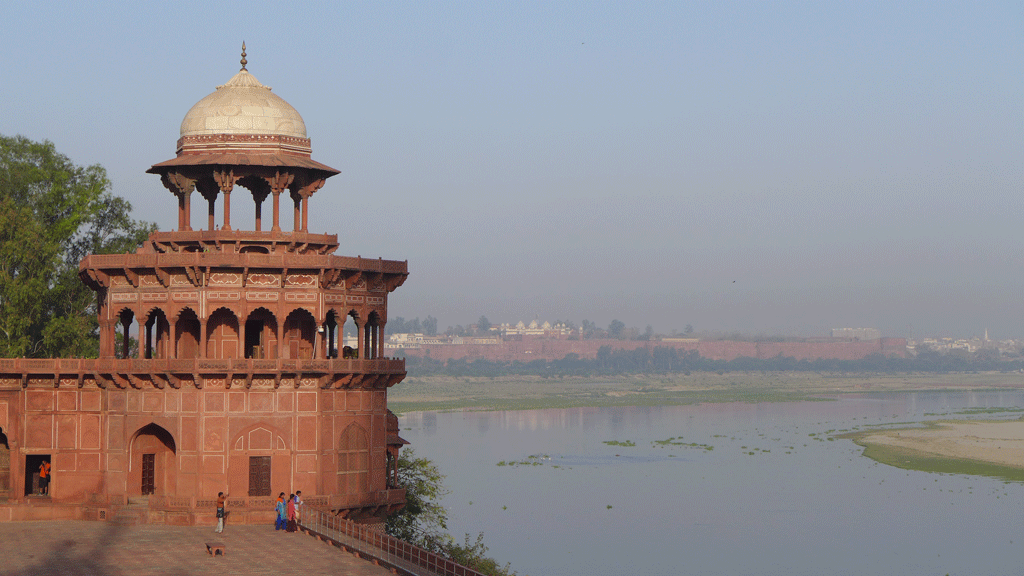The mosque on the left and river on the right