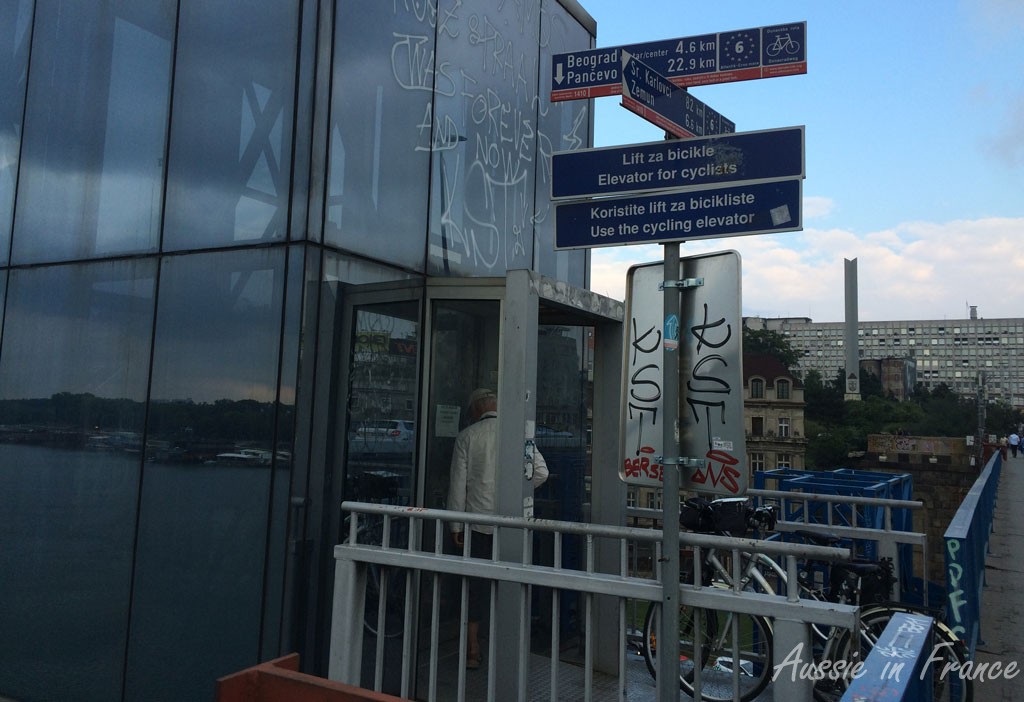 The bike lift down to the river bank