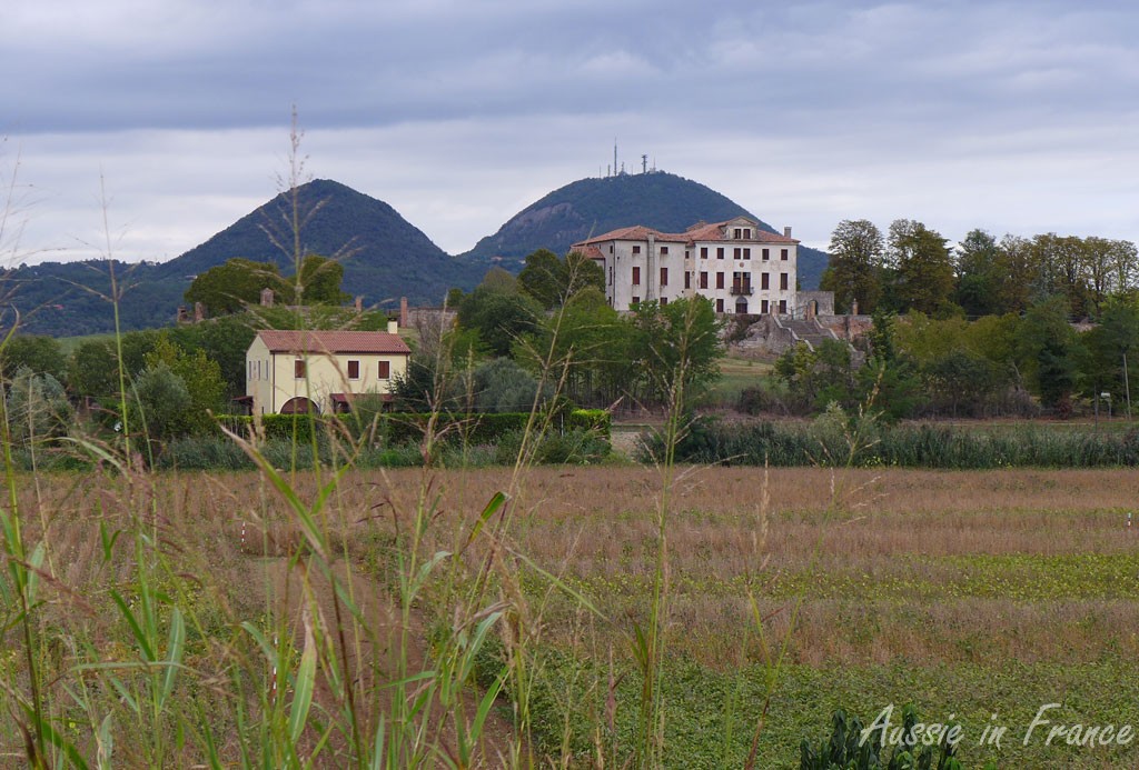 The view of hte Euganei Hills from the bike path leaving Monselice