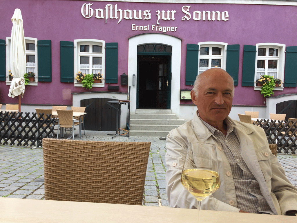 Having lunch at Gasthaus zur Sonne hoping it won't rain