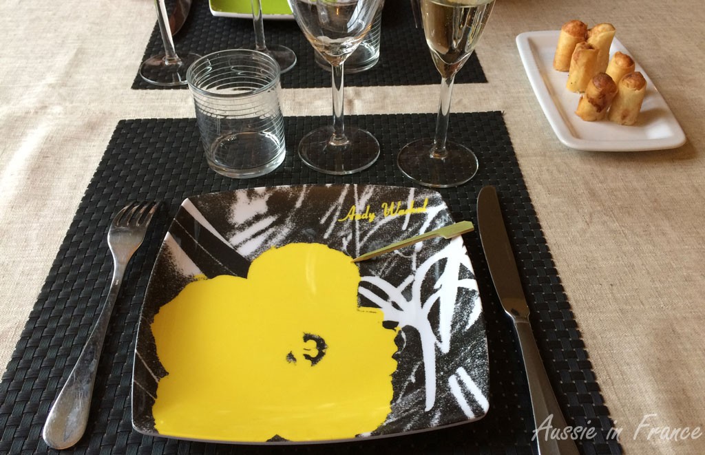 The Andy Warhol plate and little amuses-gueules on the right