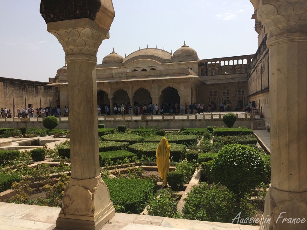 Inside planted couryard at Amber Fort