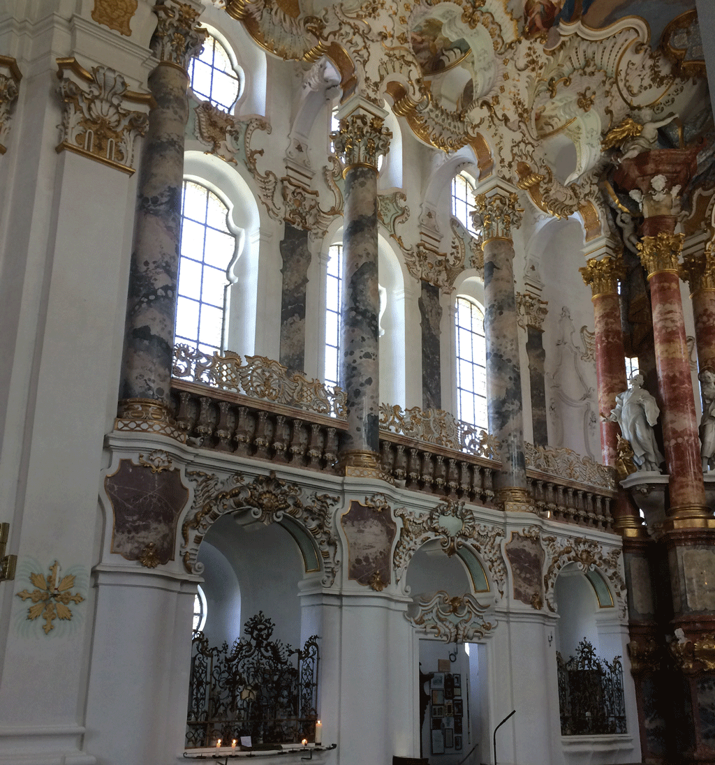 The left side of the church inside