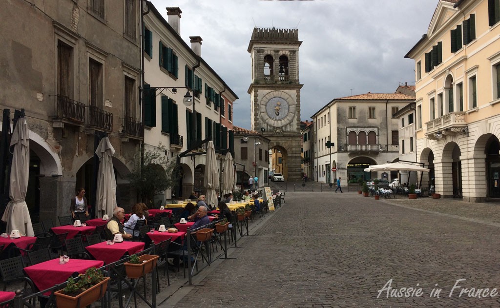 The town clock and main square in Este