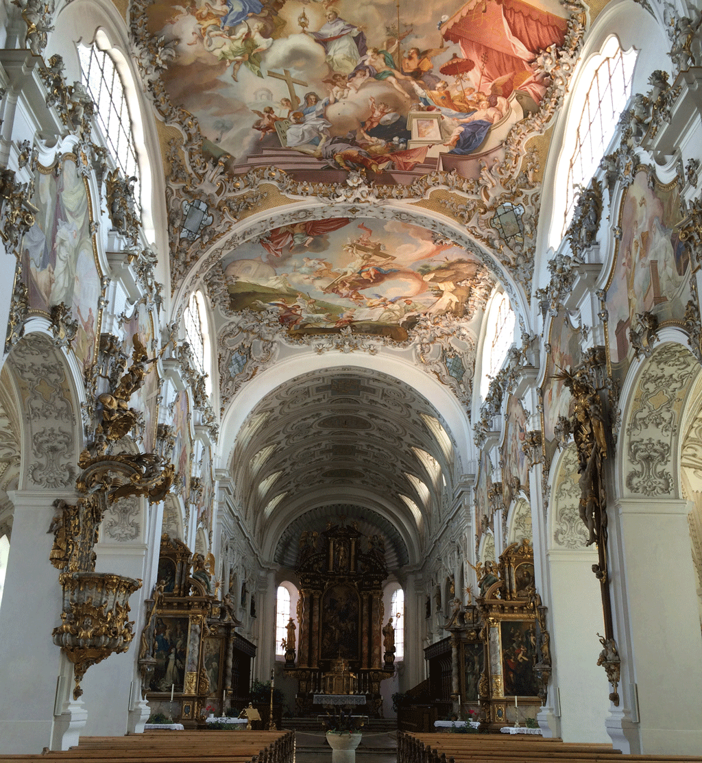 The beautiful baroque interior of Steingaden Abbey