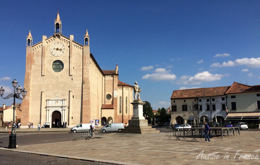 The cathedral in the main piazza in Montagnana
