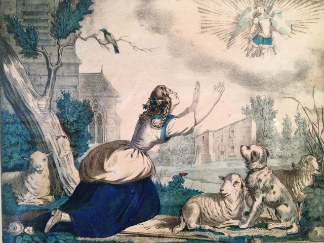 Joan of Arc hearing the voices in a pastoral setting