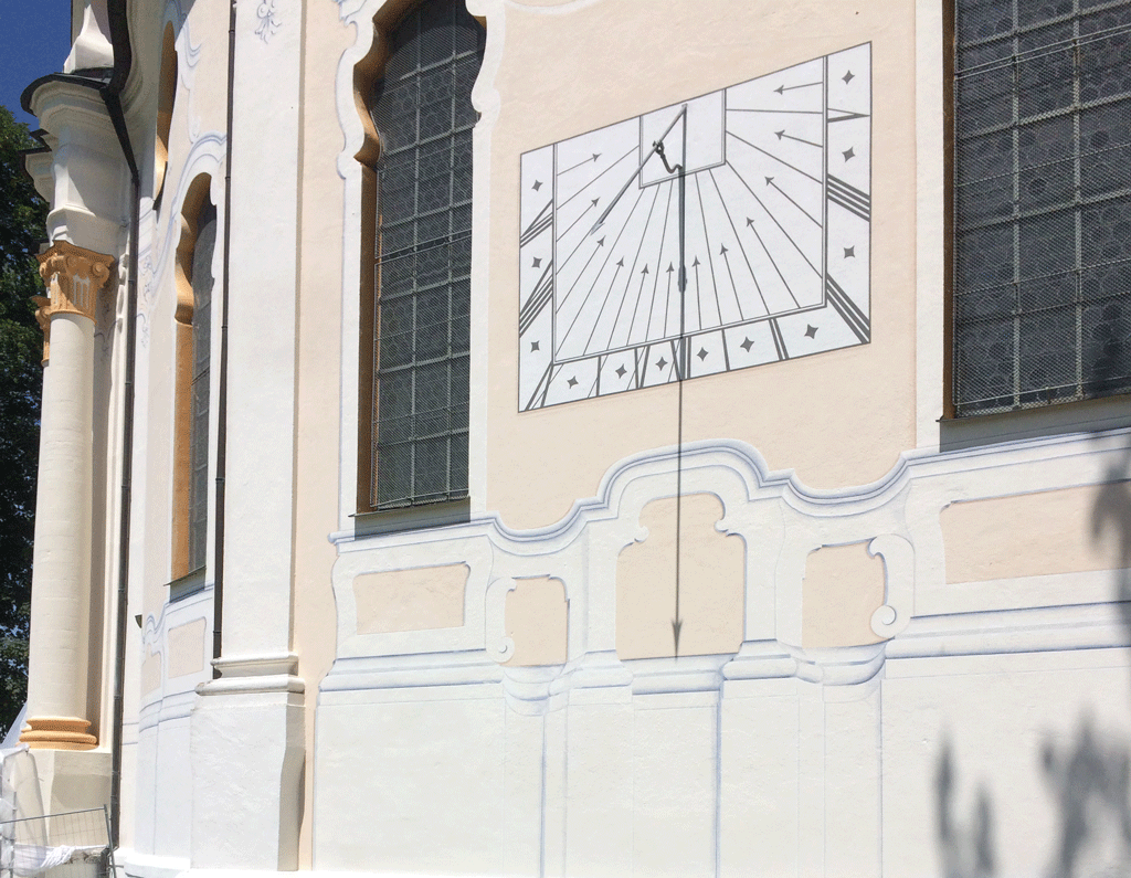 The sundial on the side of Wies Church