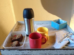 Tea and Christmas cake on the worksite