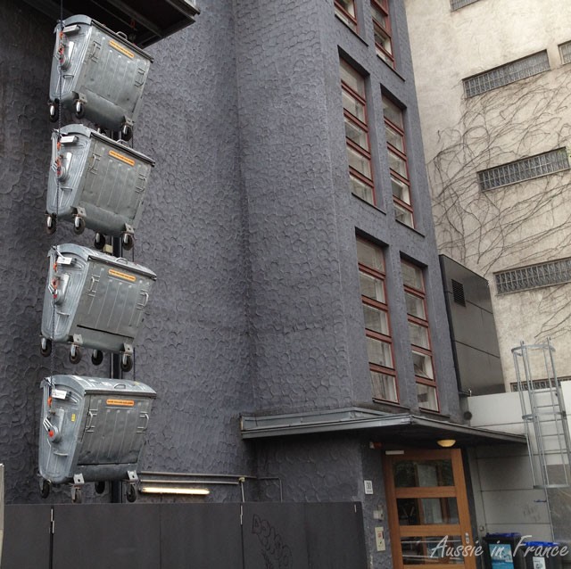 Vertical rubbish bins in Linz in Austria