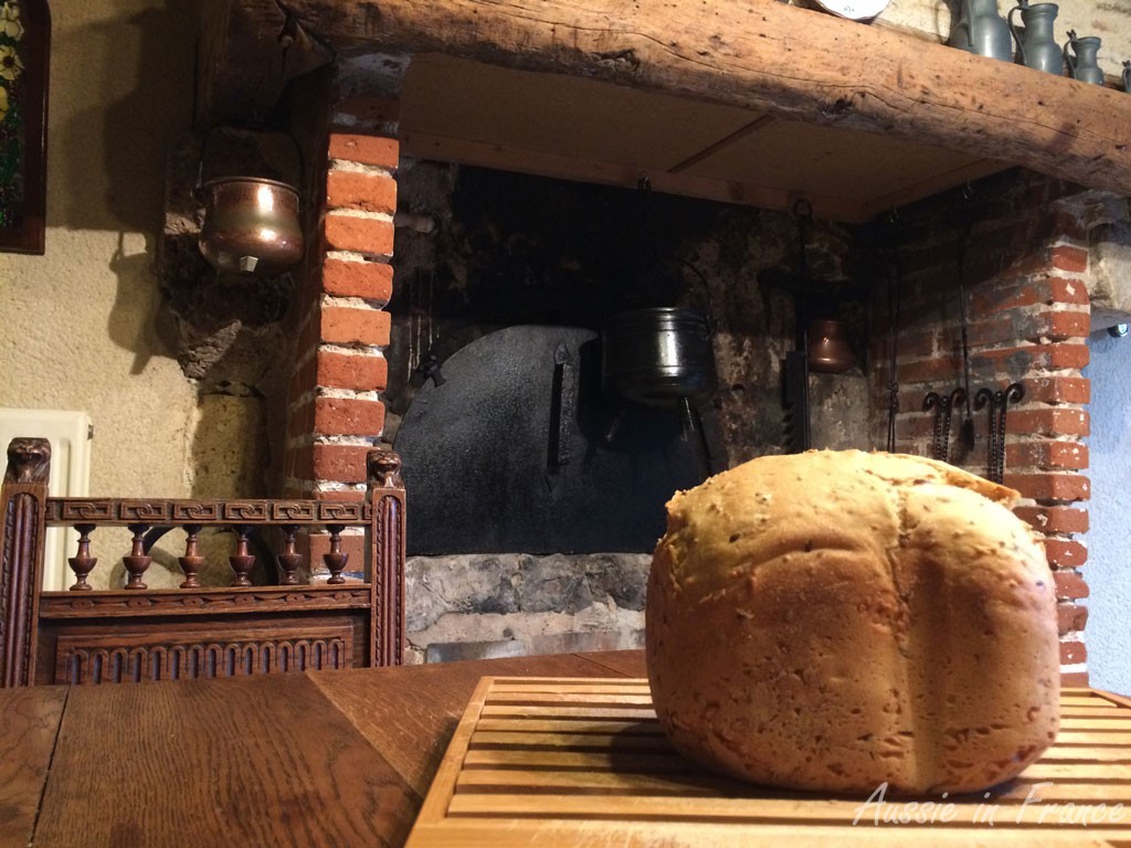 Freshly baked bread in front of our (non-functioning) bread oven