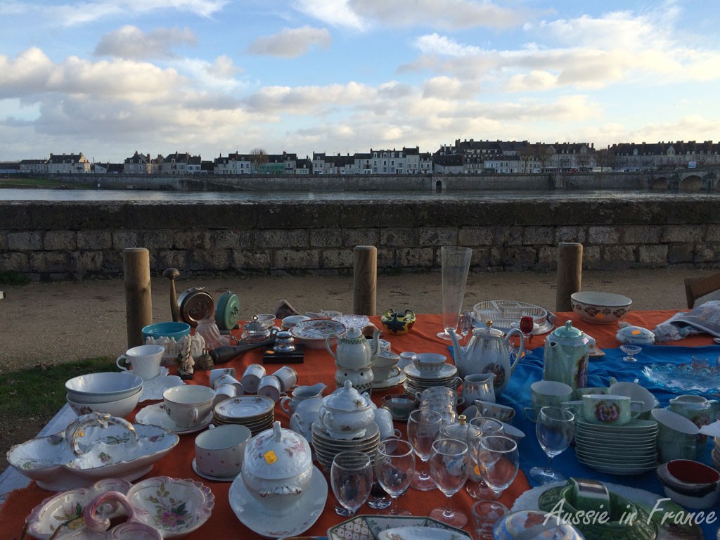 Blois brocante held on the second Sunday of each month with Vienne in the background