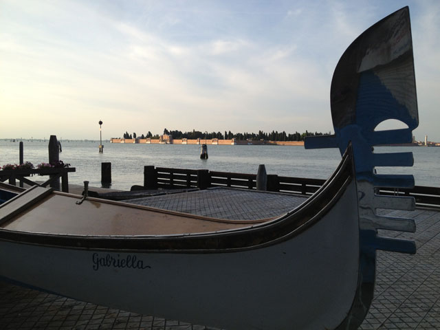 An ancient gondola on the quayside near Ospedale vaporetto stop