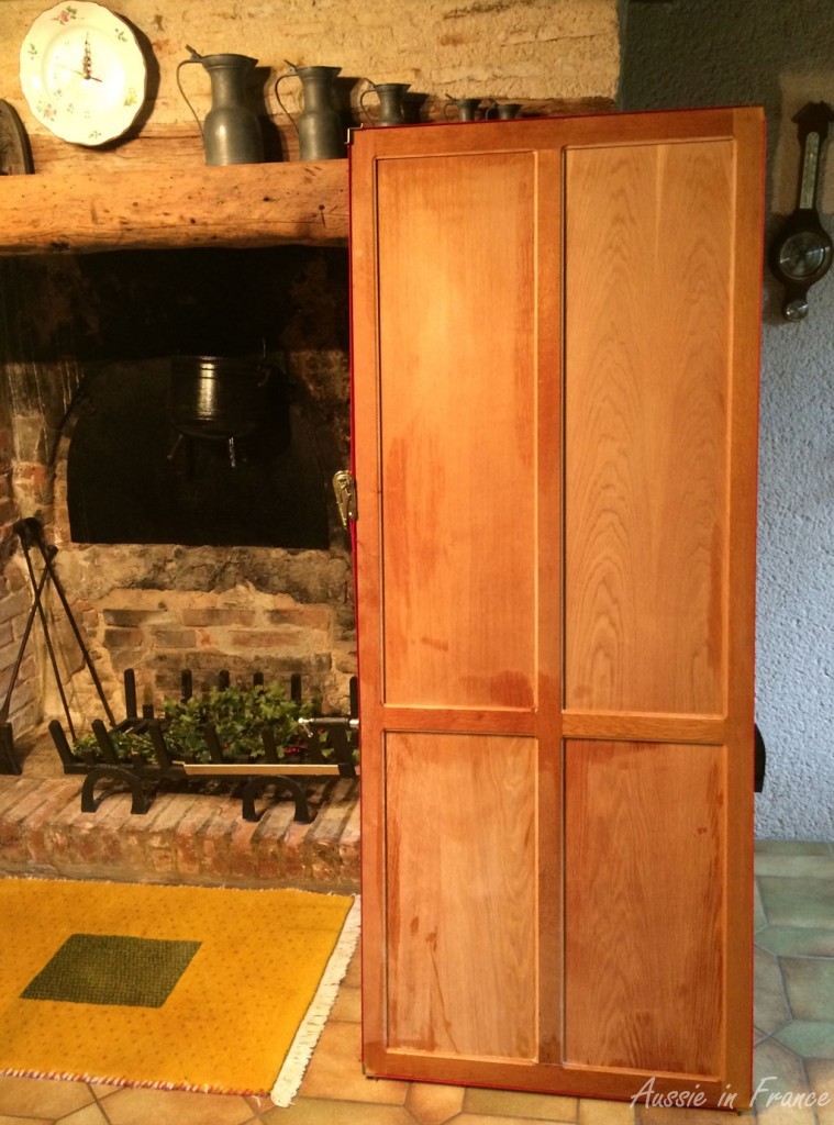 Downstairs shutter drying in the kitchen after the first coat of varnish