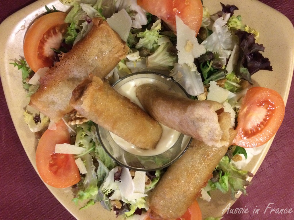 Eggplant in filo pastry salad