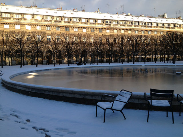 Empty chairs in the Palais Royal garden this morning