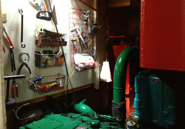 The gaily coloured engine room