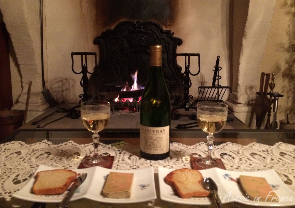 Homemade foie gras and vouvray to see the New Year in before the fire