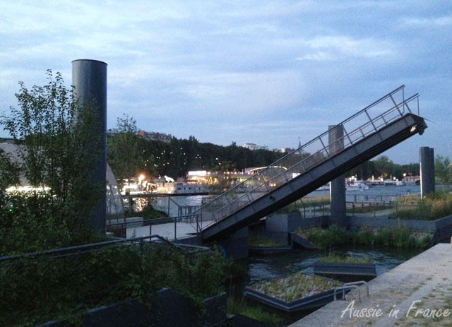 Raised footbridge across to the floating gardens