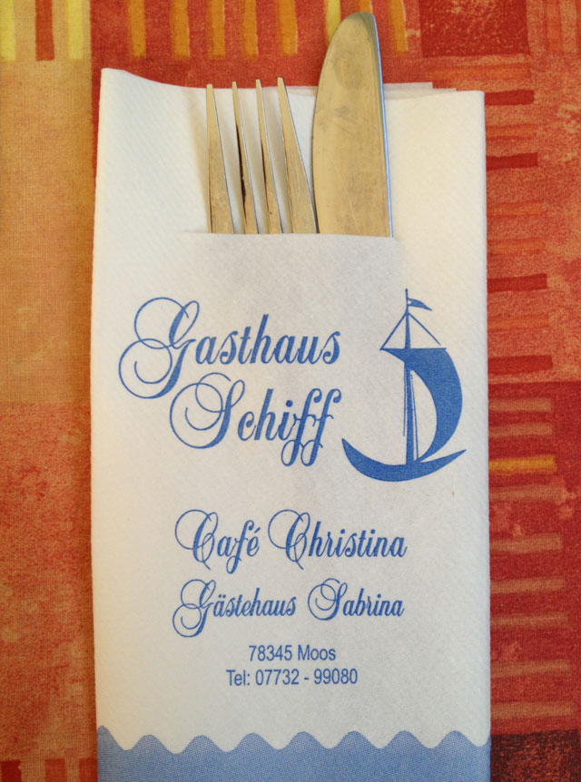 Serviette and cutlery at Gasthaus Schiff - schiff means boat.
