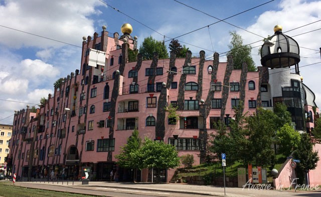 The street façade of Hundertwasser's Green Citadel.