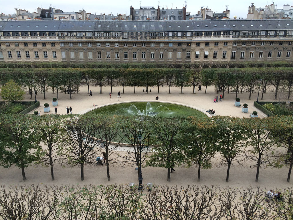 Last photo of the Palais Royal gardens from our balcony