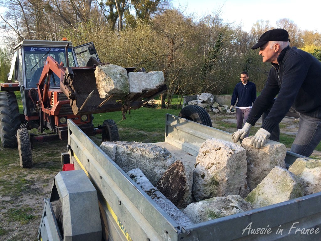 Loading the stones into the trailer is so much easier with a tractor!