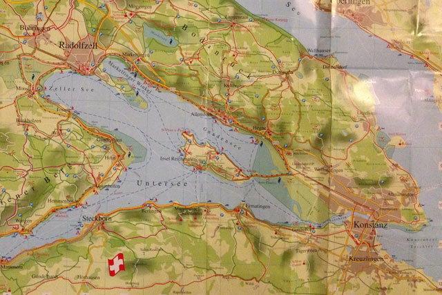 Our corner of Lake Constance, with Moos on the left and Konstanz on the right. The main lake is to the east of Konstanz.