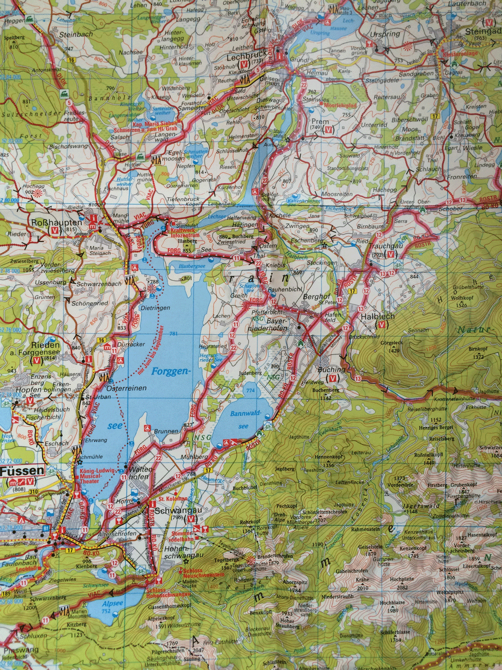 Our cycle route from Lechbruck to Fussen (Bayerische Seen map by adfc)