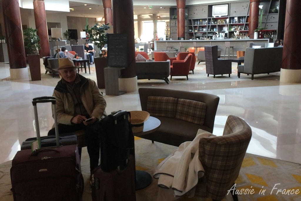 Waiting in the Mariott Hotel lobby