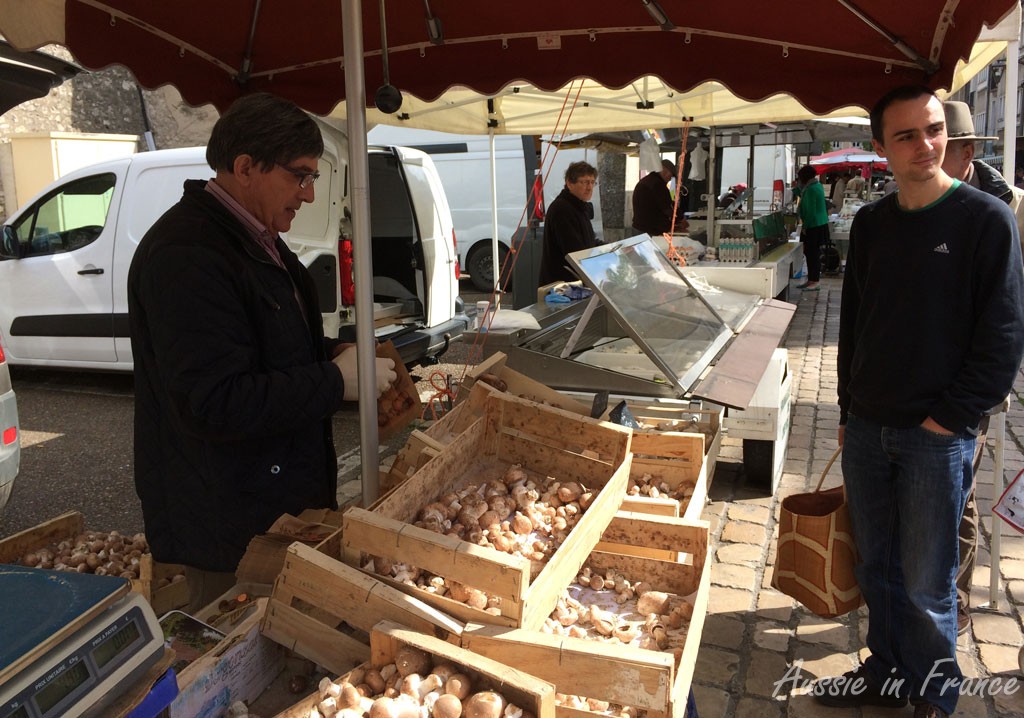The mushroom vendor who sells button mushrooms, oyster mushrooms and Japanese shitake