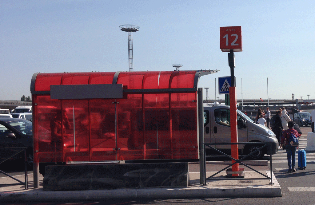 The shuttle stop for the Ibis Hotel at Orly Airport