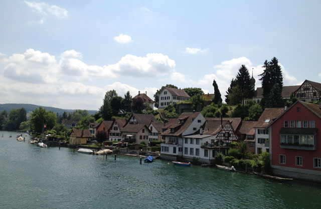 View of the bank opposite Stein from the bridge over the Rhine