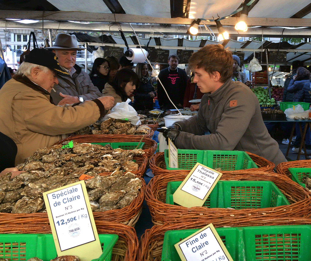 Buying oysters at the market