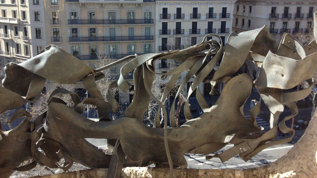 Wrought-iron balcony at Pedrera from inside