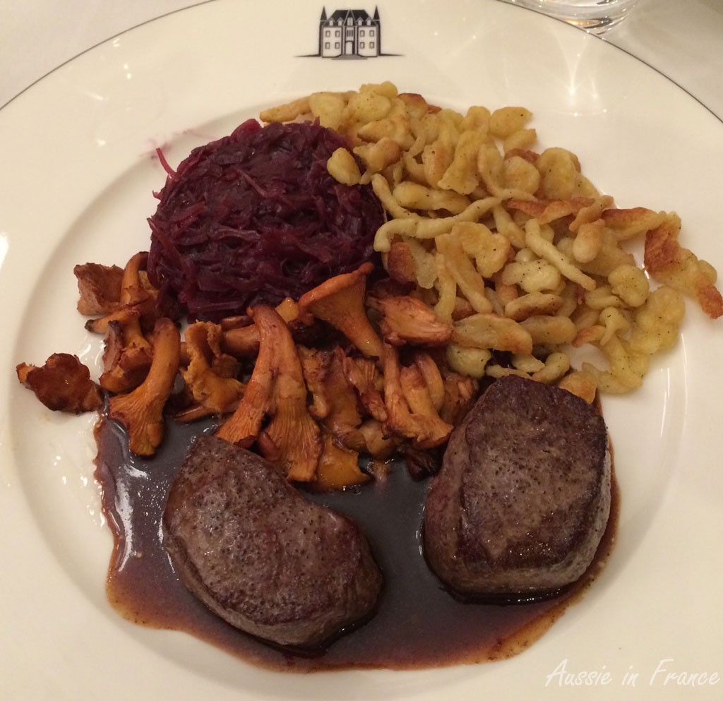 Venison with chanterelle mushrooms and spaetzle