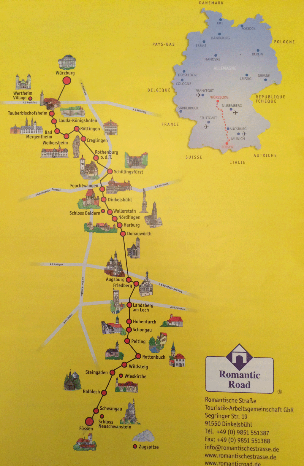 The Romantic Road Map on the tourist brochure