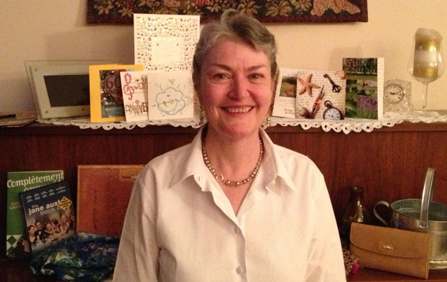 In front of my cards and presents on my 60th birthday