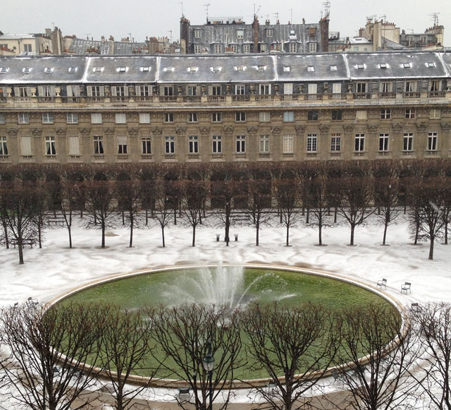 Snow in the Palais Royal yesterday morning