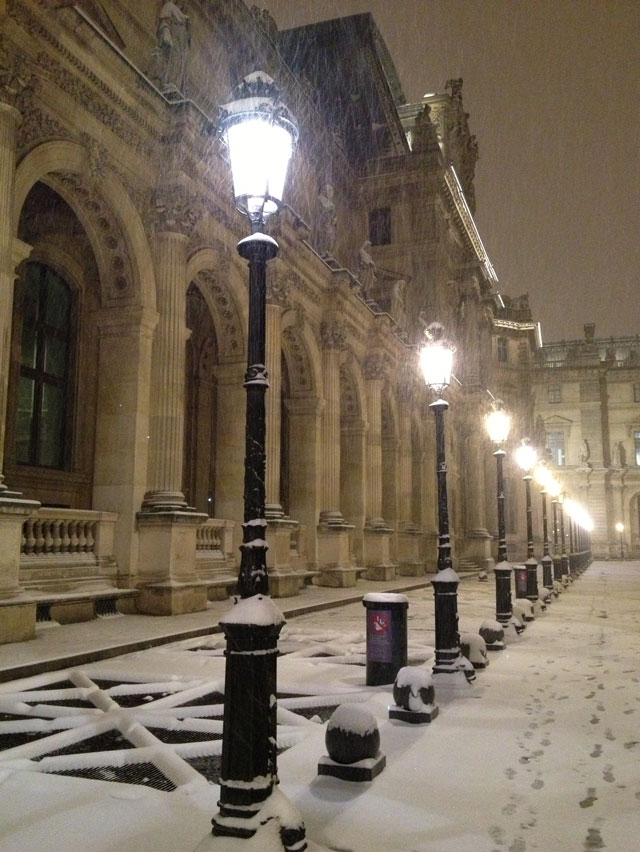 Snowing on the Louvre