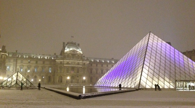 Snow on the pyramid at night