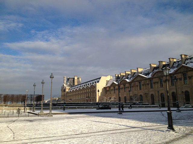 Sun on the Rue de Rivoli wing of the Louvre