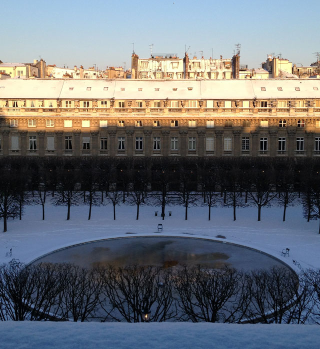 Snow in the Palais Royal gardens this morning