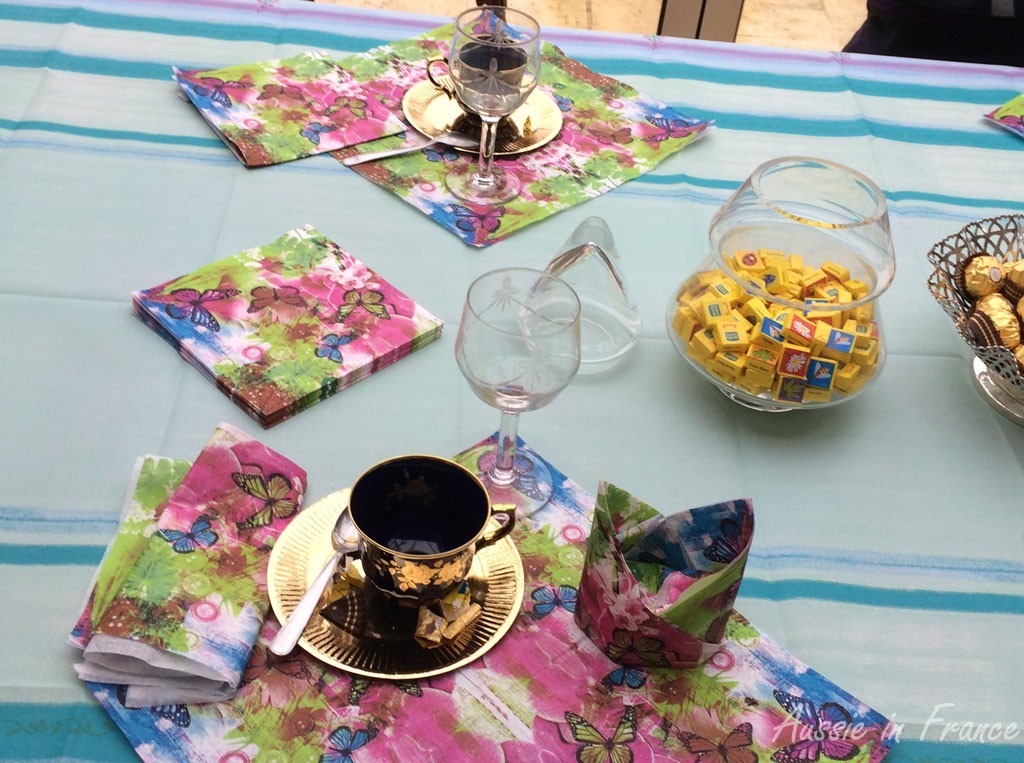 Wine glasses and coffee cups on the veranda