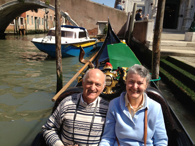 Saying "spaghetti" at the end of our wonderful gondola ride