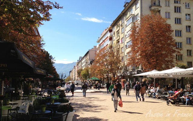 Vitosha Boulevard with Vitosha Mountain in the background